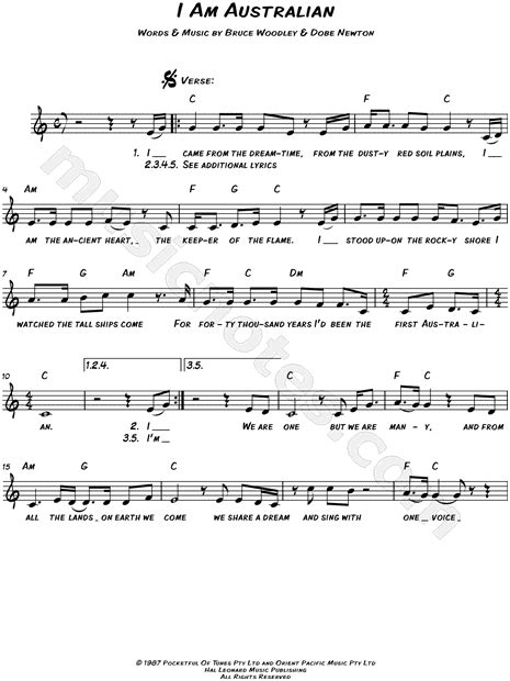 The Seekers "I Am Australian" Sheet Music (Leadsheet) in C Major (transposable) - Download ...