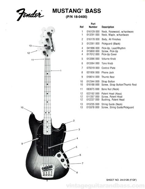 Fender Mustang Bass Part List 1976