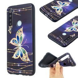 Golden Shining Butterfly 3D Embossed Relief Black Soft Back Cover for Mi Xiaomi Redmi Note 8 ...