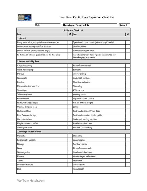 Hotel Housekeeping Checklist Printable