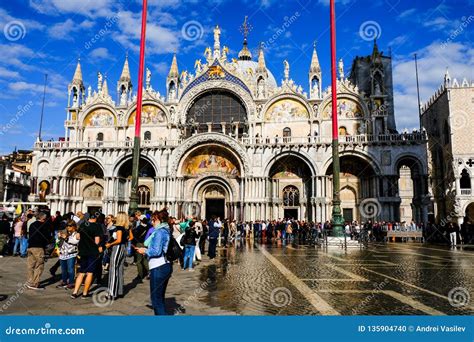 VENICE, ITALY - SEPTEMBER 12, 2017 - Big Puddle in Front of the St. Mark`s Basilica after the ...