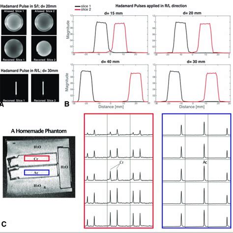 Hadamard pulse performance in phantoms. (A) Examples of slice images ...