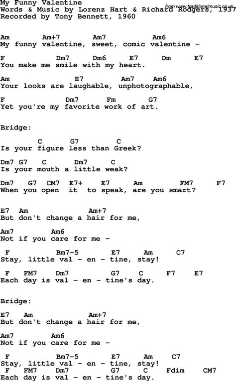 Song Lyrics with guitar chords for My Funny Valentine - Frank Sinatra, 1954 | Funny valentine ...