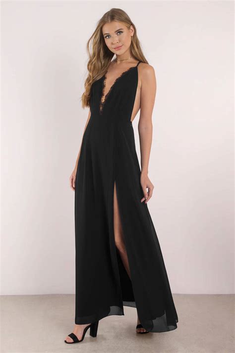 Cute Black Dress - Plunging Neckline - Front Slit Dress - $88 | Tobi US