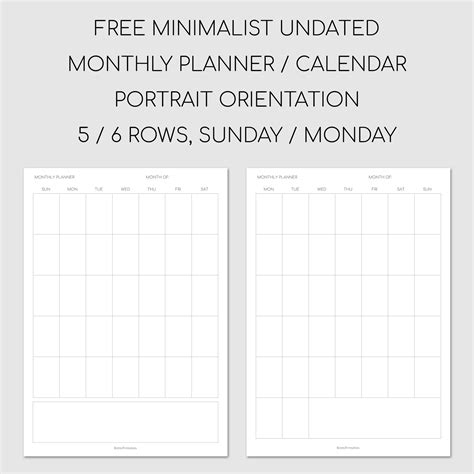 Printable Minimalist Monthly Planner - Portrait Orientation