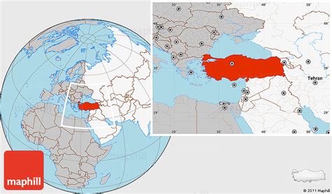 Gray Location Map of Turkey, highlighted continent