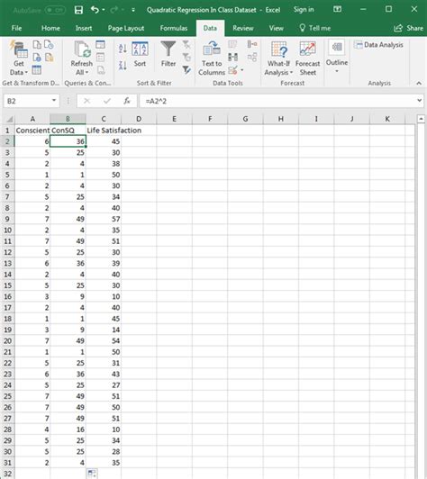 Quadratic Regression in Excel – Dr. Matt C. Howard