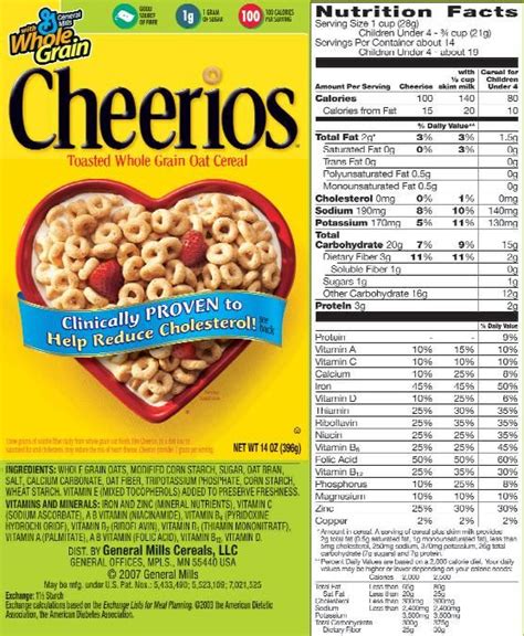 Cheerios nutrition info | Nutritional Facts | Pinterest | Cheerios ...