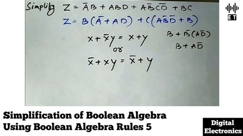 Simplification of Boolean Expression Using Boolean Algebra Rules | Important Questions 5 - YouTube