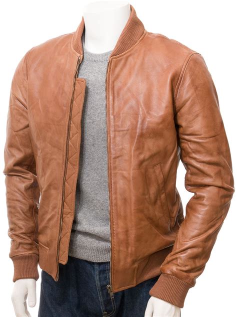 Men's Tan Leather Bomber Jacket: Bradstone :: MEN :: Caine