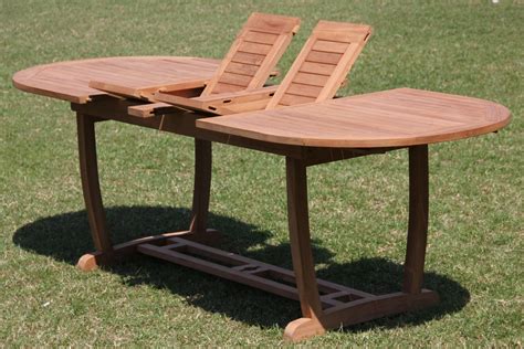 Extra Large double extension 117" Mas Oval Dining Table with Trestle Legs Outdoor Patio Grade-A ...
