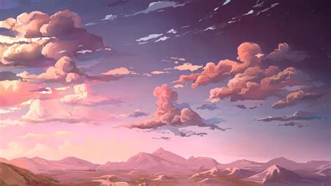 Download Anime Clouds And Mountains Aesthetic Mac Wallpaper | Wallpapers.com