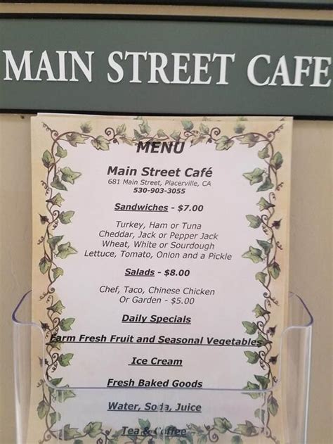 Menu at Main Street Cafe, Placerville, Wilkinson-Hupcey Building