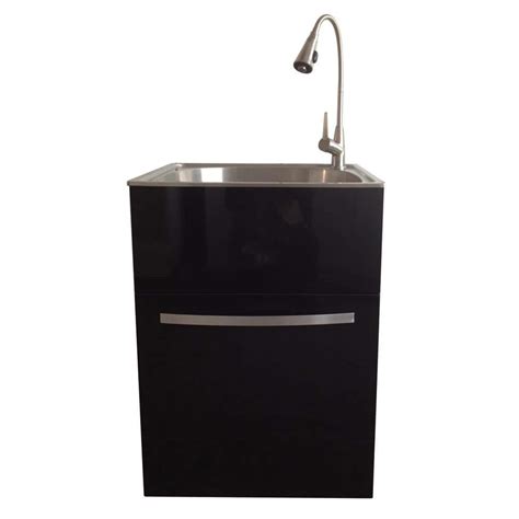 Presenza All-in-One 24.2 in. x 21.3 in. x 33.8 in. Stainless Steel Utility Sink and Large Black ...