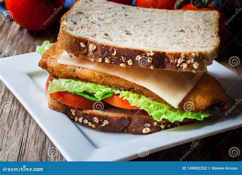 Breaded chicken sandwich stock photo. Image of snack - 149802252