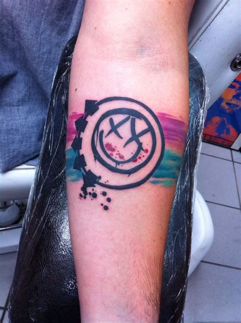 Blink-182 Tattoo! Self Titled Logo w/ Watercolor Arm Bands, done at Think Ink Tattoos in ...