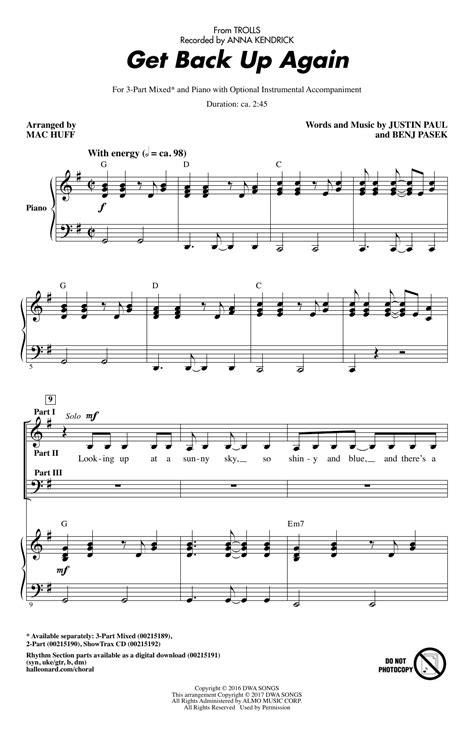 Get Back Up Again (from Trolls) | Sheet Music Direct