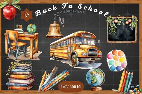 Watercolor Back to School Clipart Set Graphic by turnoff9022 · Creative ...