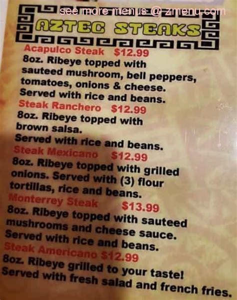 Menu at Azteca Mexican Restaurant, Brownstown