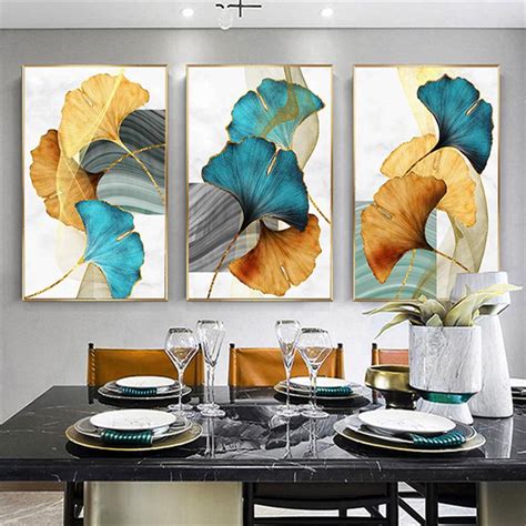 Windfall Abstract Wall Art Painting Blue Green Yellow Gold Plant Leaf ...