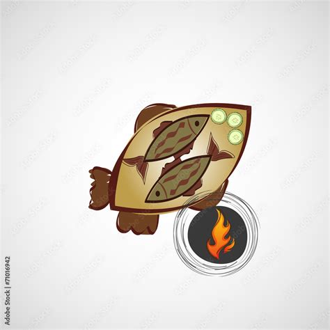 Vector sketch of fried fish on a plate Stock Vector | Adobe Stock