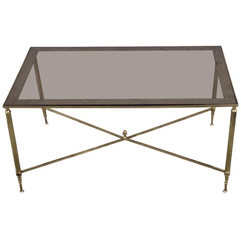 Brushed Steel and Brass Glass Top Coffee Table Attributed to Maison Jansen For Sale at 1stDibs