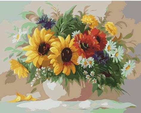 DIY Painting By Numbers - Flowers (16"x20" / 40x50cm) | Oil painting flowers, Oil painting ...