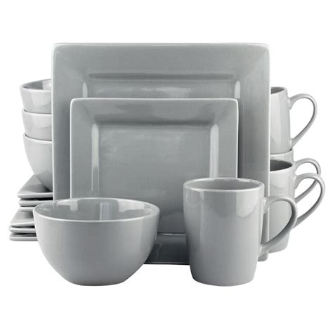 16 piece Square Dinnerware Set Gray | At Home