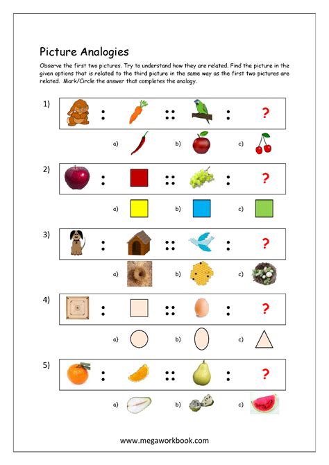 Free Printable Picture Analogy Worksheets - Logical Reasoning ...