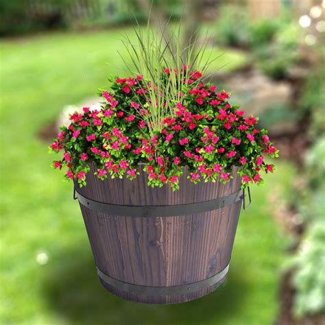 Gardenised 14 in. H x 17.5 in. Dia Extra Large Wooden Whiskey Barrel ...