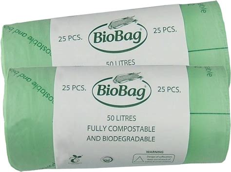 50 Litre x 50 BioBag Compostable Biodegradable Kitchen Food Waste Caddy Bin Liner Bags / Sacks ...