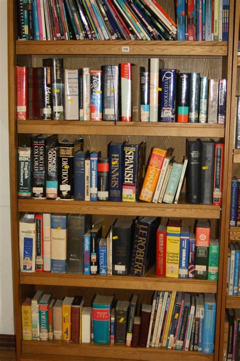 FIVE SHELVES OF ENGLISH AND FOREIGN LANGUAGE DICTIONARIES, and revision guides (bookcase not incl