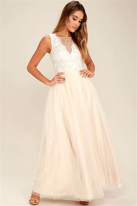 Light Beige Gown - Tulle Dress - Maxi Dress - Embroidered Dress - $98.00 - Lulus