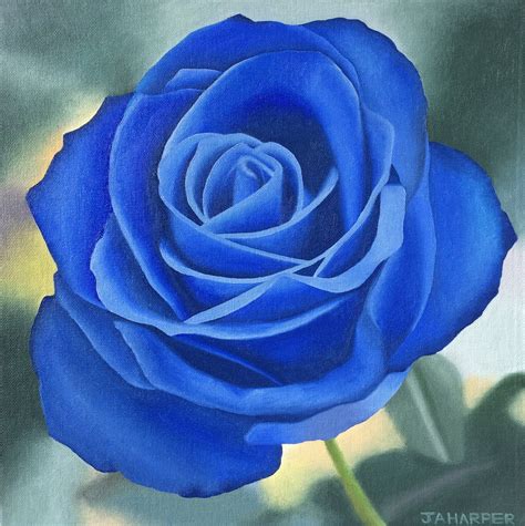 Royal Blue Rose - original oil painting on canvas small square artwork | Rose oil painting, Rose ...