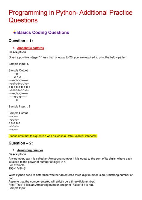 Additional Practice Question - Programming in Python - Programming in Python- Additional ...