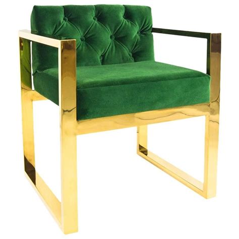 Modern Style Kube Chair Tufted in Emerald Green Velvet w/ Brass U-Leg Frame | Furniture, Tufted ...