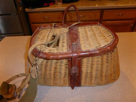 Vintage Fishing Creel Basket Wicker Leather | Basket, Wicker, Vintage ...