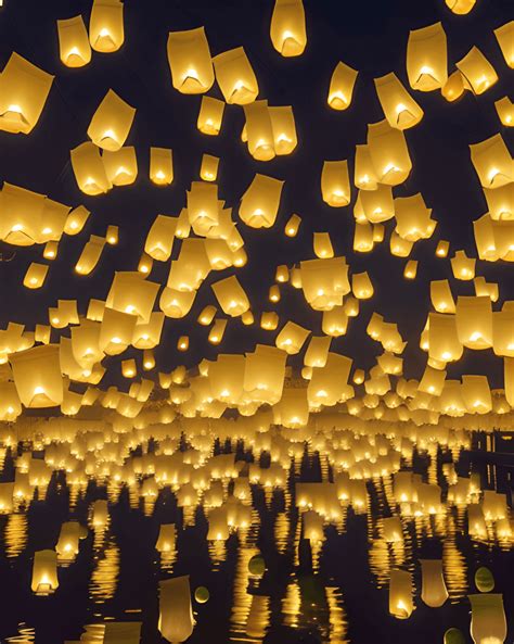 Chinese Lanterns in the Night Sky · Creative Fabrica