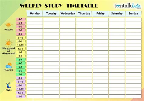 Study Timetable Template