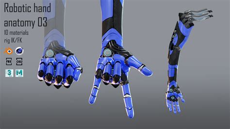 Robotic hand anatomy 03 3D model animated rigged | CGTrader