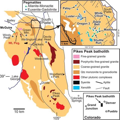 Geologic map of the Pikes Peak granite batholith (Colorado) with the... | Download Scientific ...