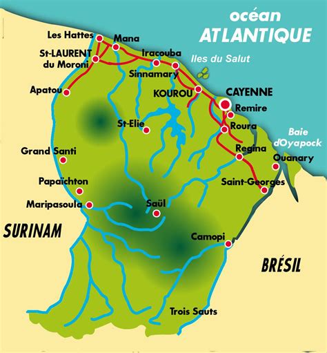 Carte de la Guyane - Guyane cartes des villes, relief, politique...