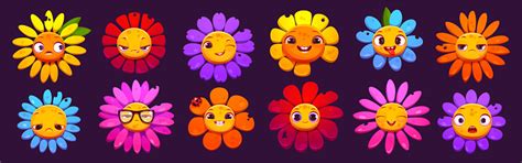 Colorful Set Of Cartoon Flower Characters Stock Illustration - Download Image Now - Anger ...