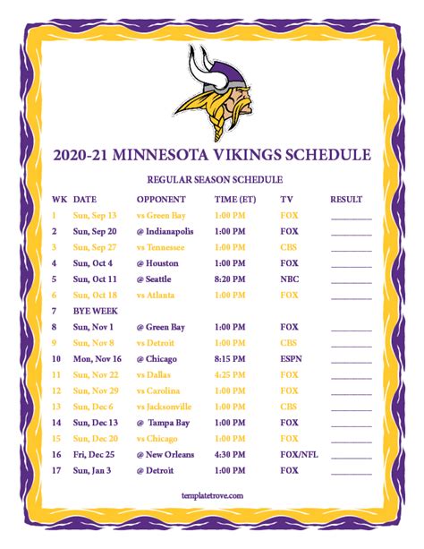 Vikings Schedule 2021 Printable - Printable Schedule