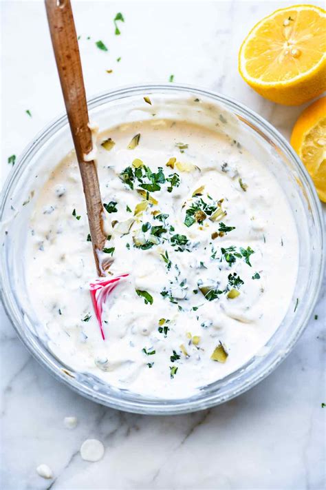 This homemade tartar sauce recipe with capers, mayonnaise, and the tang of pickles is the ...