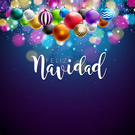 Christmas Illustration with Spanish Feliz Navidad Typography and Colorful Ornamental Ball on ...