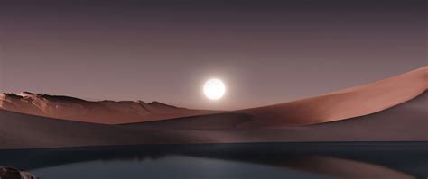 Moon Wallpaper 4K, Dusk, Lake, Reflection, Landscape