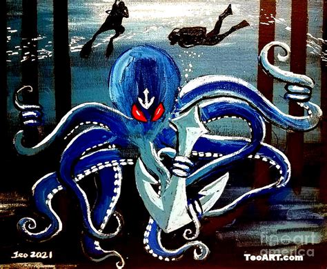 Seattle Kraken Hockey Octopus Anchor Scuba Painting Painting by Teo ...