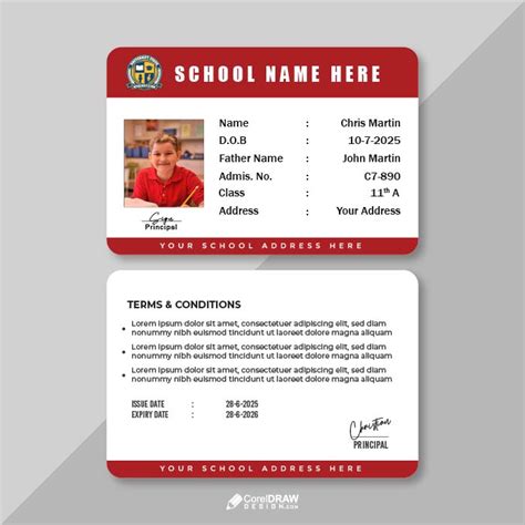 Download Abstract Red School Student ID Card Vector Template | CorelDraw Design (Download Free ...