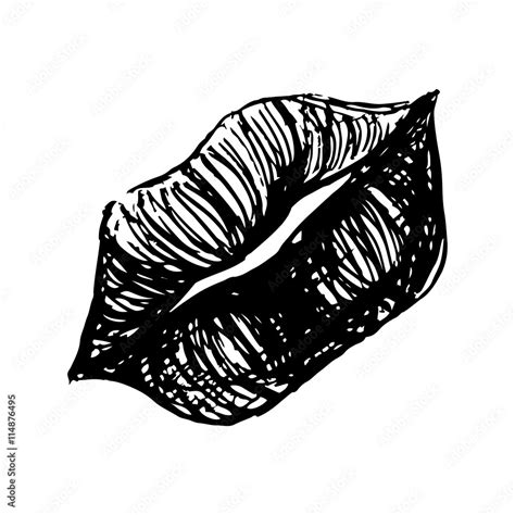 Monochrome black and white lips sketched line art vector Stock Vector | Adobe Stock